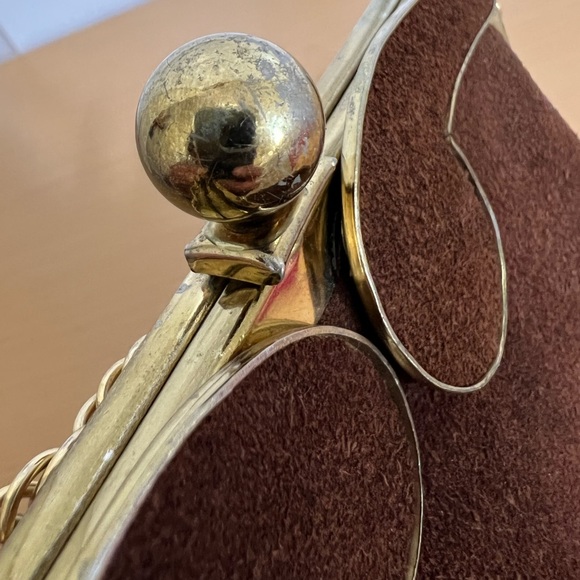 Triangle New York Vintage Suede Chain Handle Purse Evening Bag - Picture 6 of 7